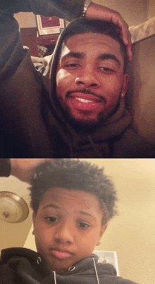 a man and a boy are posing for a selfie together