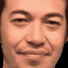a close up of a man 's face with a slight smile on it .