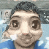 a close up of a person 's face with a cat 's nose on it