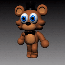 a 3d model of a teddy bear with blue eyes