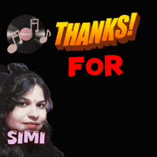 a sign that says thanks for joining with a picture of a woman behind it