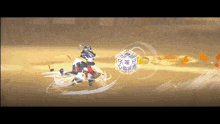 a cartoon character is kicking a cube with chinese writing on it in a video game