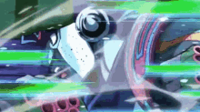 a cartoon character is flying through the air with a green background and a purple background .