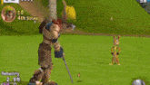 a video game character named birdie is playing golf