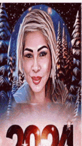 a painting of a woman in a snow globe with the year 2021 in the background
