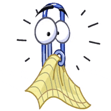 a cartoon drawing of a paper clip holding a piece of paper