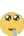 a pixel art of a yellow smiley face with a blue ribbon around its mouth .