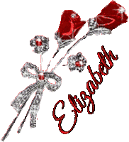 the name elizabeth is on a white background with red roses