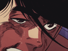 a close up of a cartoon character 's face with sweat coming out of his nose