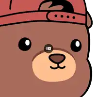 a close up of a teddy bear 's face with a youtube icon on its nose