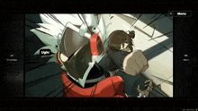 a screenshot of a video game shows a character with a helmet on and the words ugh on the bottom