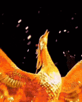 a painting of a phoenix flying in the night sky
