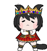 a cartoon of a girl wearing a crown and a red skirt
