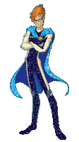 a cartoon character wearing a blue cape and glasses