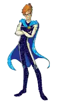 a cartoon character wearing a blue cape and glasses