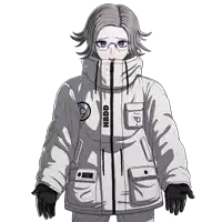a drawing of a girl wearing a white jacket with the word hbdd on it