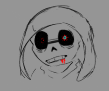 a drawing of a skeleton with red eyes