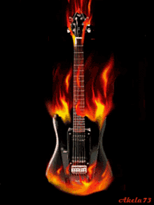 guitar fire flames burning