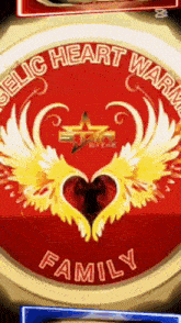 a red circle with a heart and wings and the words celtic heart warm family