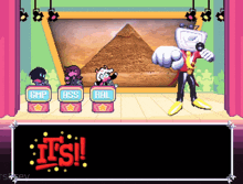 a pixel art scene with the words it 's written on the bottom