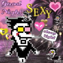 a pixel art greeting card with the words good night sexy sleep tight