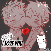 a picture of two boys kissing with the words i love you on the bottom right