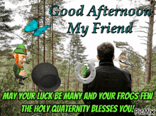 a good afternoon my friend greeting card with a leprechaun and a horseshoe