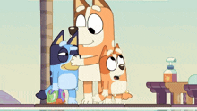 a group of cartoon dogs standing next to each other on a beach .
