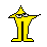 a pixel art drawing of a yellow object with a triangle on top of it .