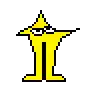a pixel art drawing of a yellow object with a triangle on top of it .