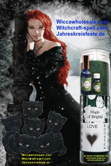an advertisement for wiccawholesale.com shows a woman and cats