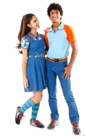 a boy and a girl are standing next to each other and smiling