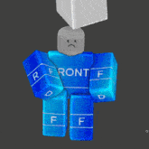 a blue cube that says back on it