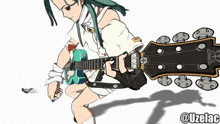 a drawing of a girl playing a guitar with the url @uzelac below her