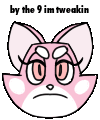 a cartoon drawing of a pink rabbit with a funny face .