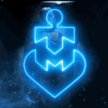 a blue glowing anchor with a heart in the background