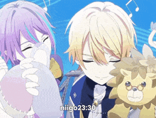 a couple of anime characters with niigo23 30 written on the bottom