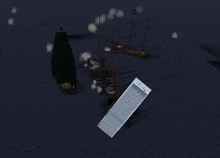 a computer generated image of a pirate ship with a flag on top of it