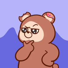 a cartoon of a teddy bear with a donut on his ear