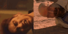 a man is laying on the ground with a bloody face and another man is laying on the ground with a hat on .