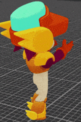 a cartoon character is standing on a black grid
