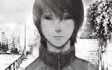 a black and white drawing of a boy wearing a sweater