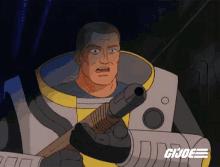 a cartoon of a man holding a gun with the word gi joe below him