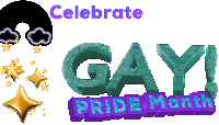 a logo for celebrate gay pride month with a rainbow and stars