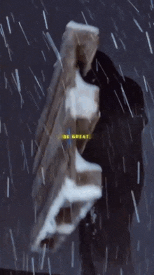 a painting of a person in the rain with the words " be great " on the bottom