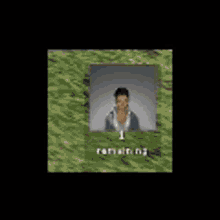 a picture of a man standing in the grass with the number 1 on it