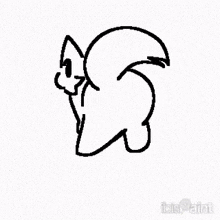 a black and white drawing of a squirrel with a long tail .