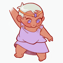 a cartoon drawing of a baby wearing a purple dress and a headband