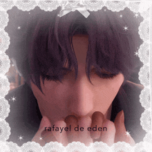 rafael de eden is written on a picture of a man with purple hair
