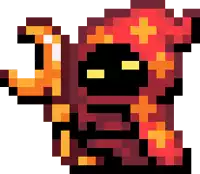 a pixel art of a person with a hood and a sword
